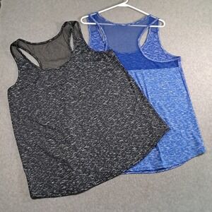 Half Moon Tank Top Shirts Lot of 2  Mesh Back Loose Fit XL Gym Beach 1 Blk 1 Blu